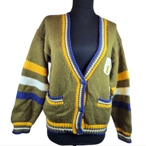 Women’s Olive Green Chunky Knit Striped Sweatshirt- Size XS